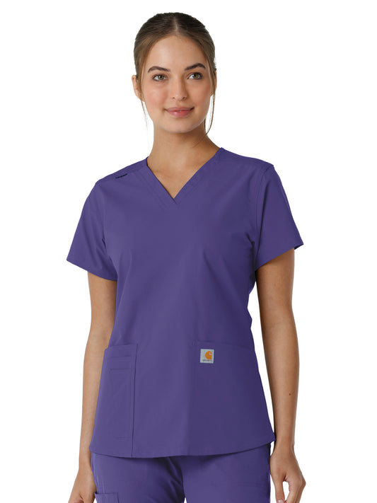 Women's Four-Pocket V-Neck Knit Panel Scrub Top