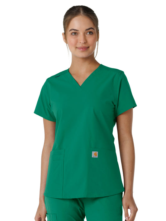 Women's Four-Pocket V-Neck Knit Panel Scrub Top