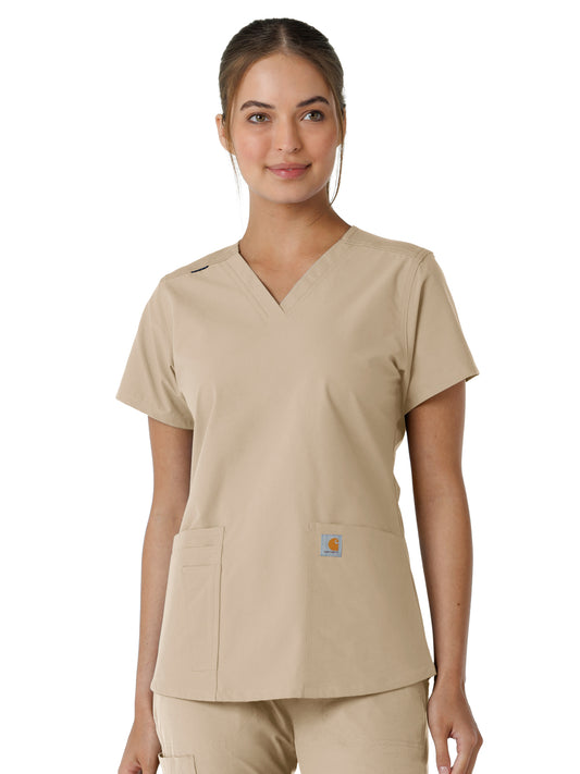 Women's Four-Pocket V-Neck Knit Panel Scrub Top