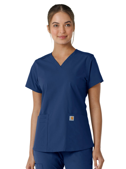 Women's Four-Pocket V-Neck Knit Panel Scrub Top