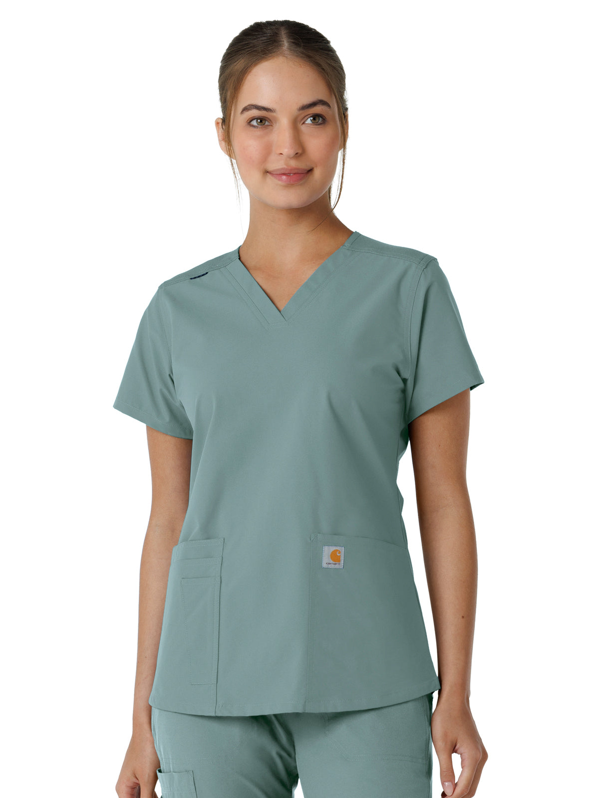 Women's Four-Pocket V-Neck Knit Panel Scrub Top