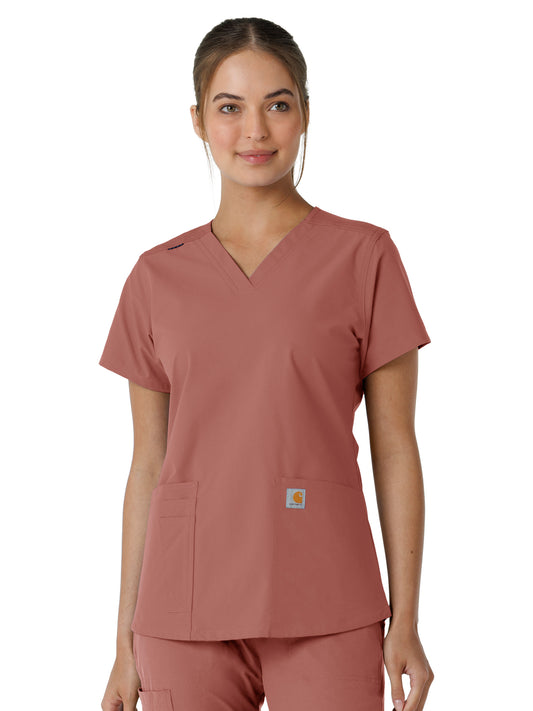 Women's Four-Pocket V-Neck Knit Panel Scrub Top