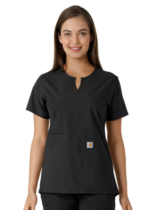 Women's Notch Neck Tunic Knit Panel Scrub Top