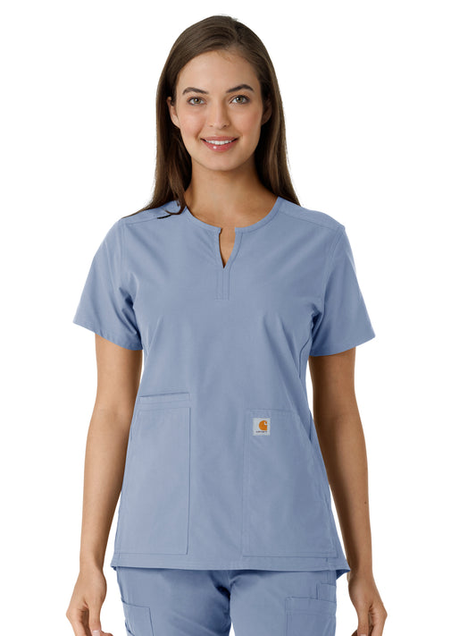 Women's Notch Neck Tunic Knit Panel Scrub Top