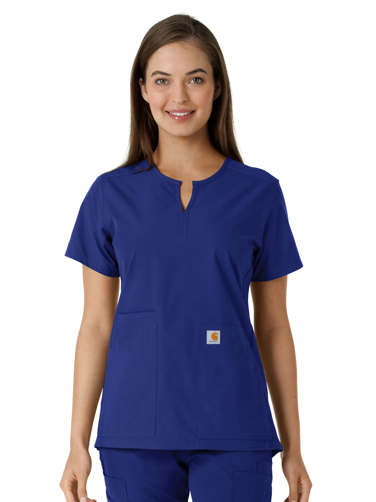 Women's Notch Neck Tunic Knit Panel Top - C12413 - Galaxy Blue