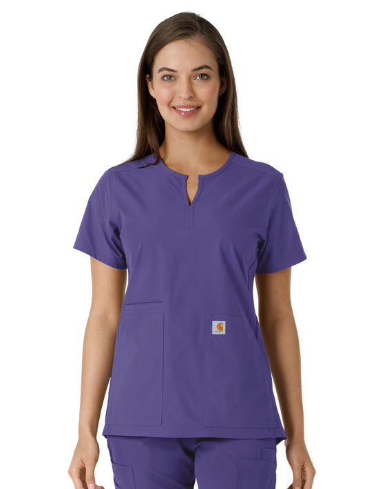 Women's Notch Neck Tunic Knit Panel Scrub Top