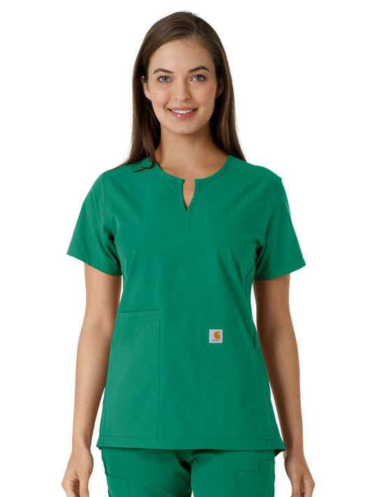 Women's Notch Neck Tunic Knit Panel Scrub Top