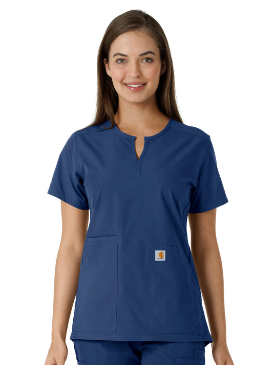 Women's Notch Neck Tunic Knit Panel Scrub Top