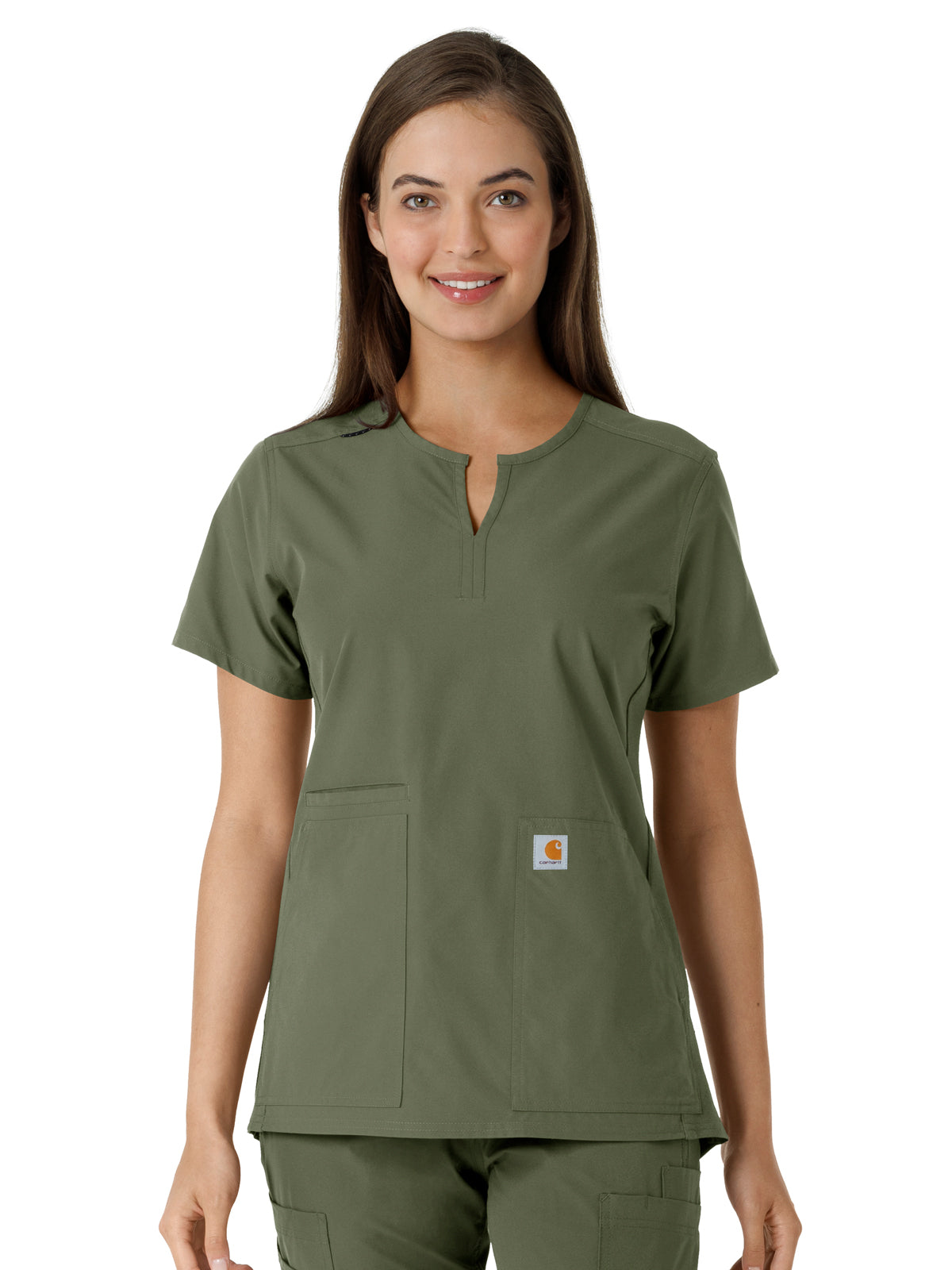 Women's Notch Neck Tunic Knit Panel Scrub Top