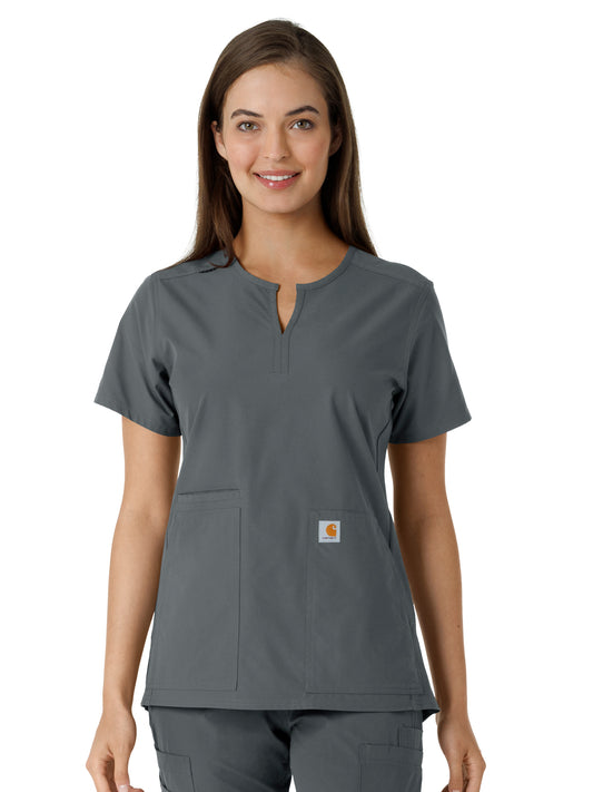 Women's Notch Neck Tunic Knit Panel Scrub Top