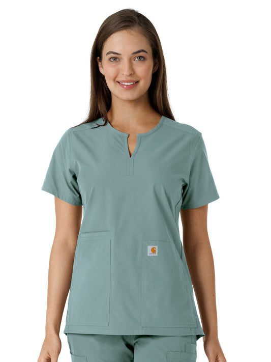 Women's Notch Neck Tunic Knit Panel Scrub Top