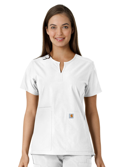 Women's Notch Neck Tunic Knit Panel Scrub Top