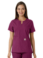 Women's Notch Neck Tunic Knit Panel Top - C12413 - Wine