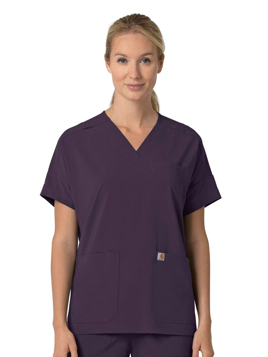 Women's Four-Pocket Oversized V-Neck Scrub Top