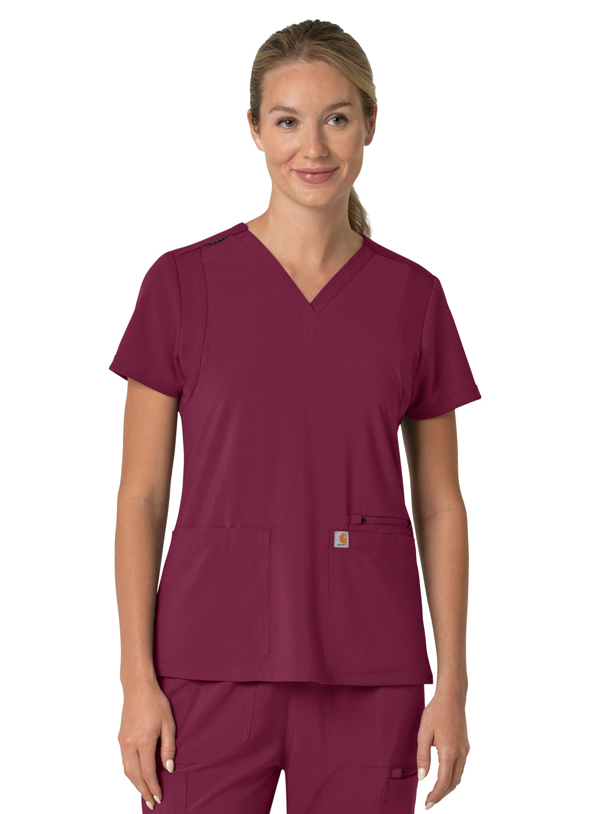 Women's Three-Pocket Flex Panel V-Neck Top - C13210 - Wine