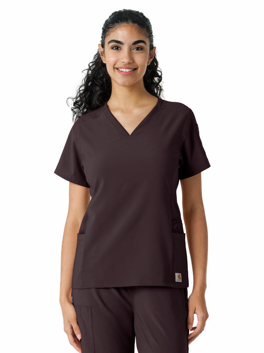 Women's Knit Panel Top - C13310 - Dark Sepia