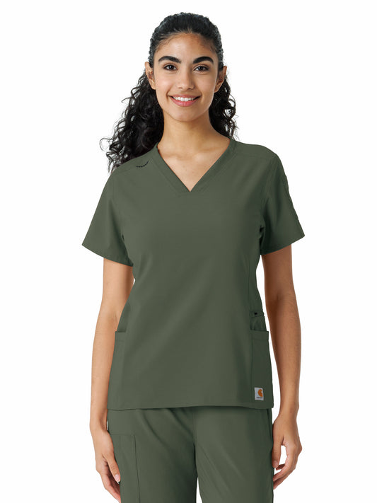 Women's Knit Panel Top - C13310 - Olive