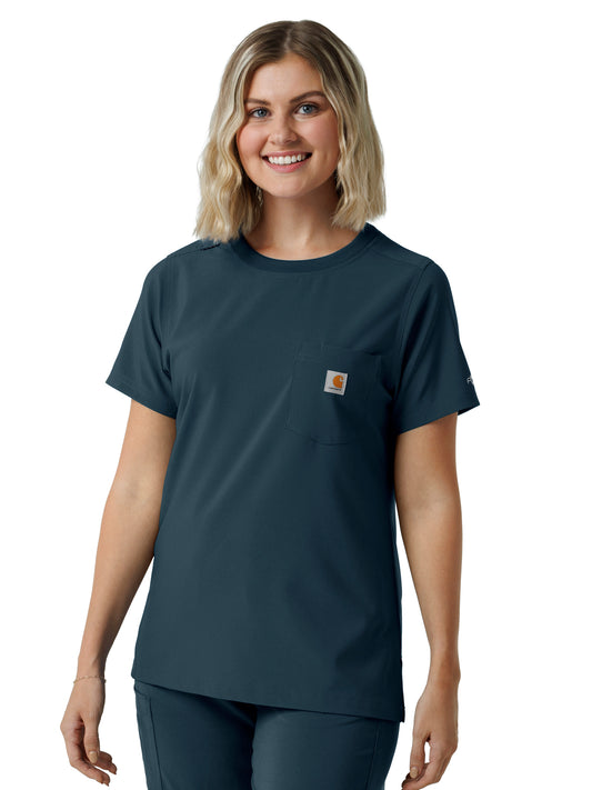Women's One-Pocket Crew Neck Scrub Top - C13510 - Navy