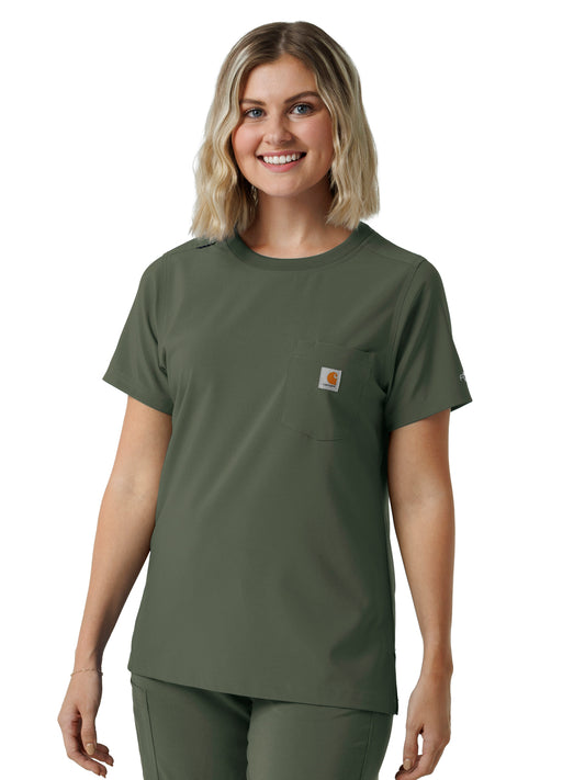 Women's One-Pocket Crew Neck Scrub Top - C13510 - Olive