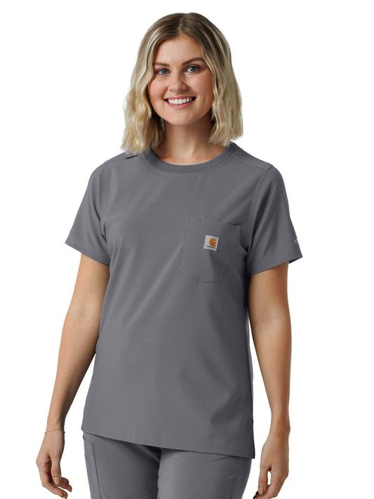Women's One-Pocket Crew Neck Scrub Top - C13510 - Pewter