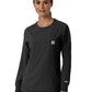 Women's One-Pocket Crew Neck Long Sleeve Scrub Top - C13610 - Black