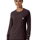 Women's One-Pocket Crew Neck Long Sleeve Scrub Top - C13610 - Dark Sepia