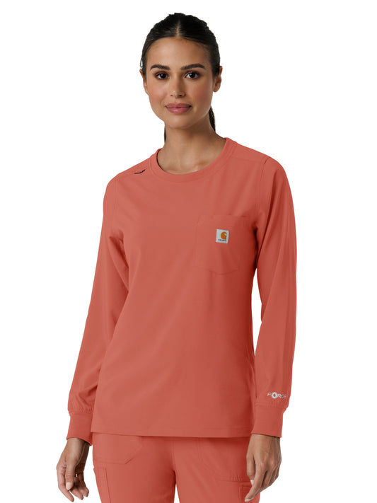 Women's One-Pocket Crew Neck Long Sleeve Scrub Top - C13610 - Dusty Cedar