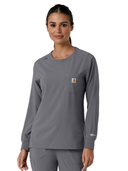 Women's One-Pocket Crew Neck Long Sleeve Scrub Top - C13610 - Pewter