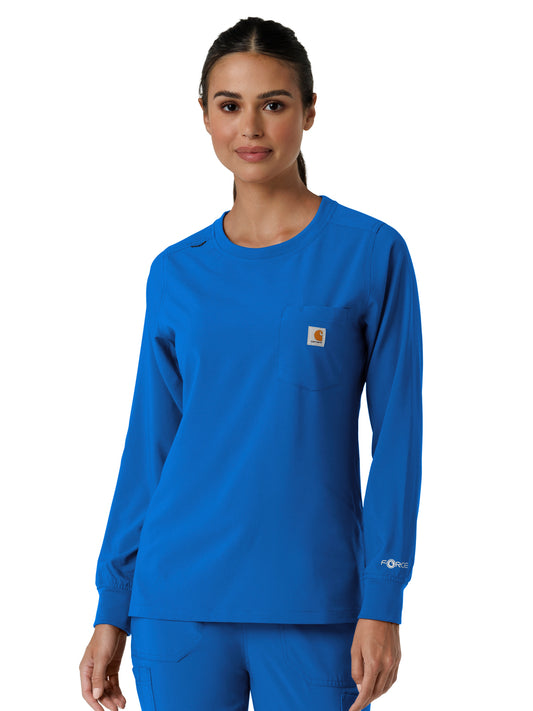Women's One-Pocket Crew Neck Long Sleeve Scrub Top - C13610 - Royal