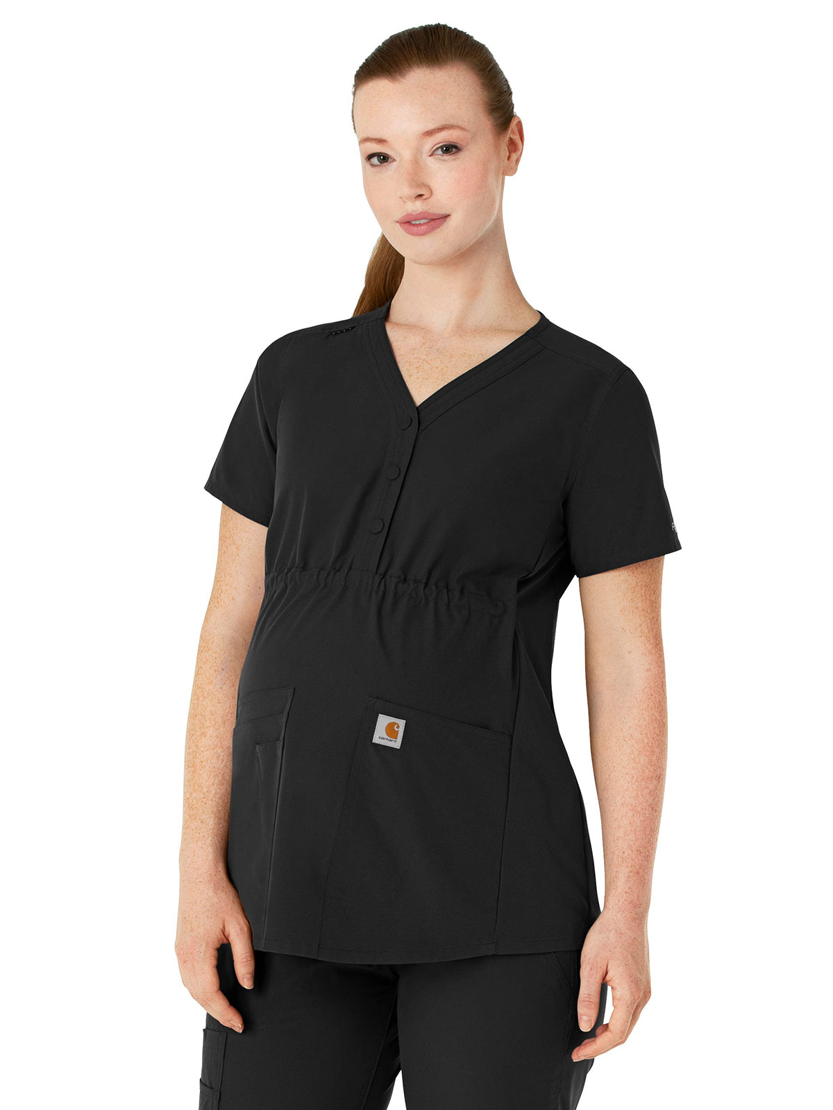 Women's Four-Pocket Henley Maternity Top - C14113 - Black
