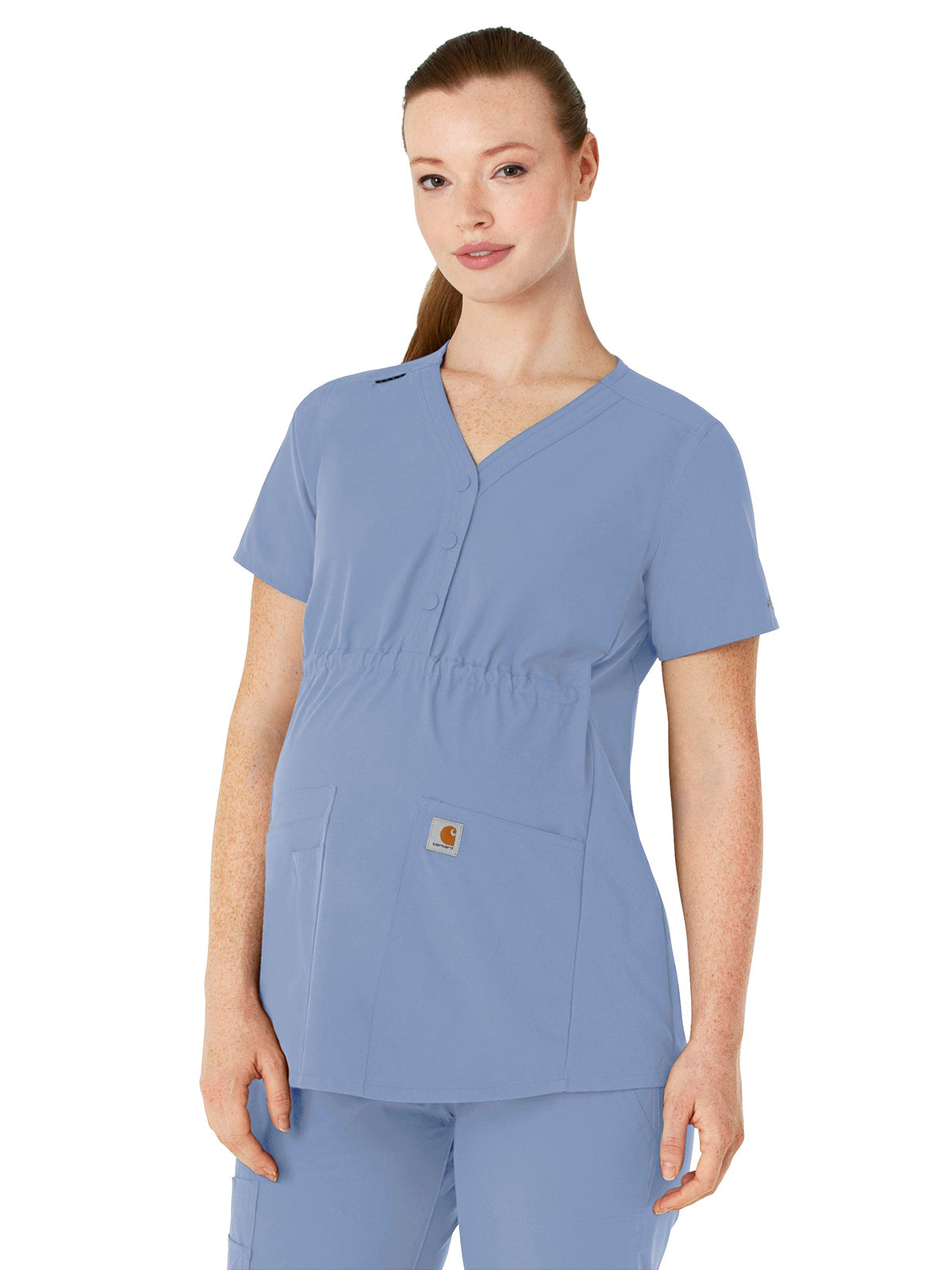 Women's Four-Pocket Henley Maternity Top - C14113 - Ceil Blue