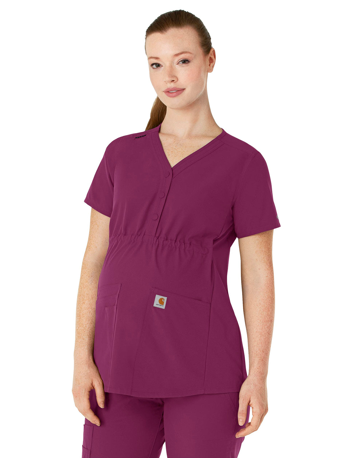 Women's Four-Pocket Henley Maternity Top - C14113 - Wine