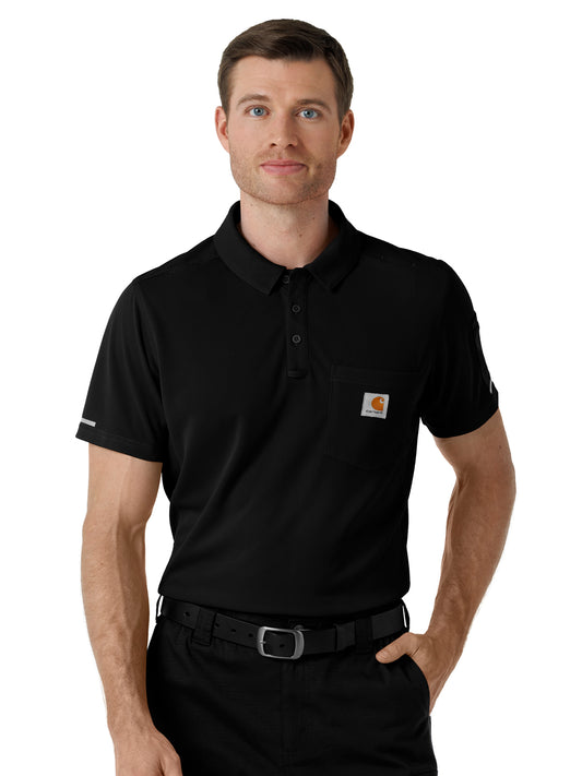 Men's Three-Pocket Lightweight Short Sleeve Polo Scrub Top - C16119 - Black