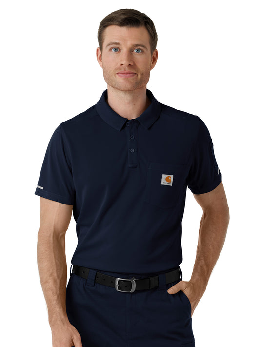 Men's Three-Pocket Lightweight Short Sleeve Polo Scrub Top - C16119 - Dark Navy