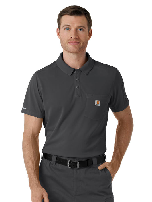 Men's Three-Pocket Lightweight Short Sleeve Polo Scrub Top - C16119 - Pewter