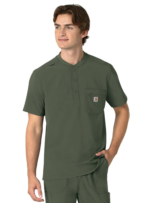 Men's Three-Pocket Henley Top - C16310 - Olive