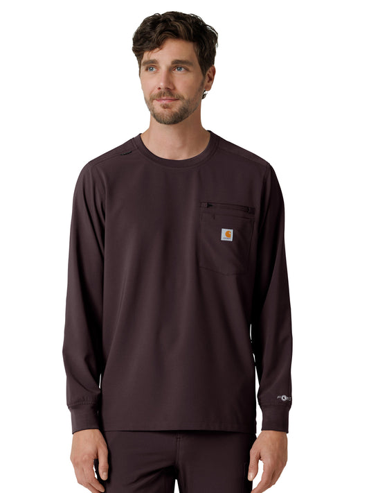 Men's Two-Pocket Crew Neck Long Sleeve Scrub Top - C16610 - Dark Sepia