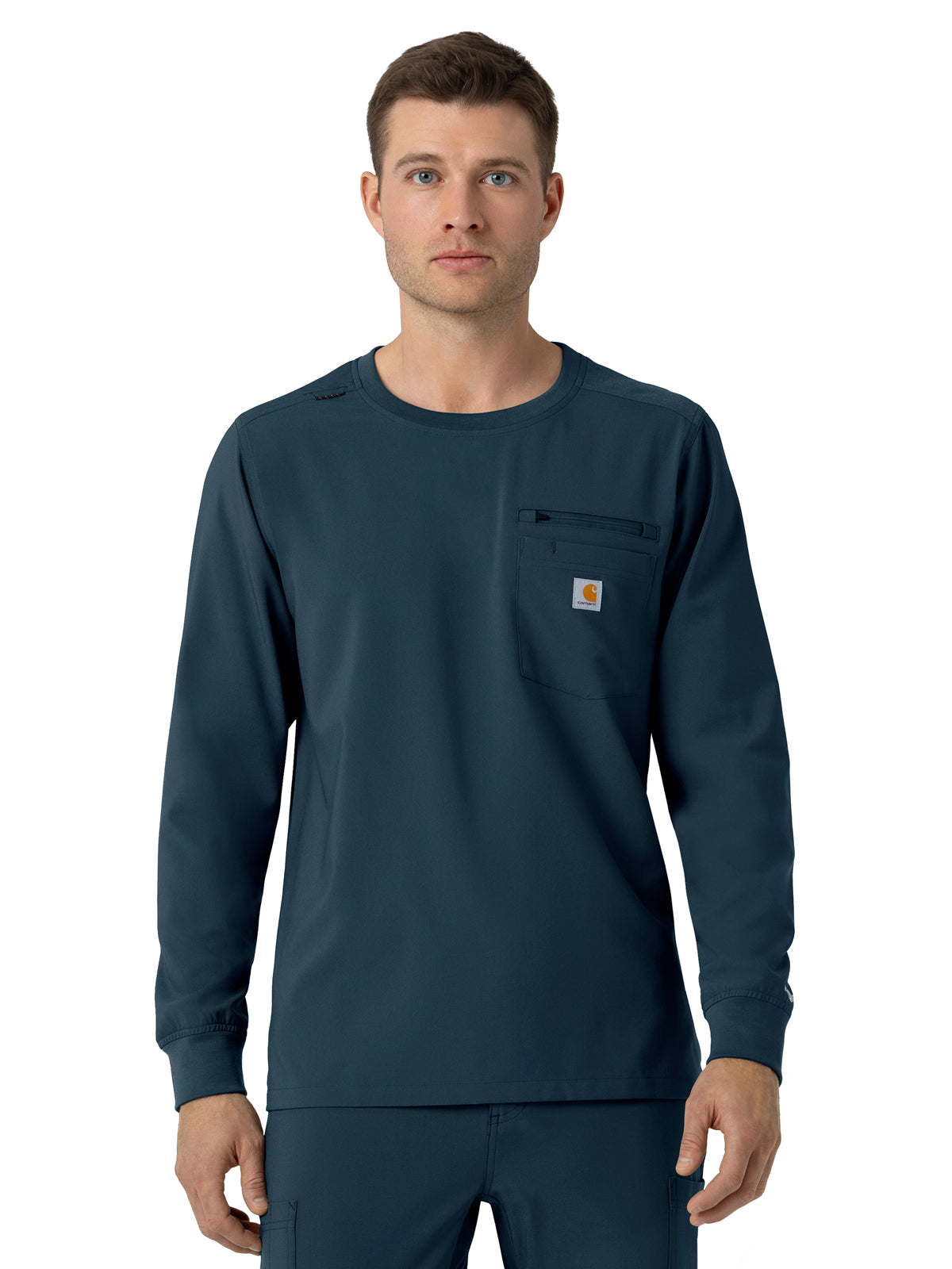 Men's Two-Pocket Crew Neck Long Sleeve Scrub Top - C16610 - Navy