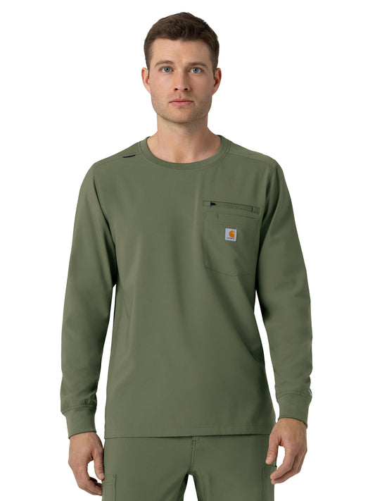 Men's Two-Pocket Crew Neck Long Sleeve Scrub Top - C16610 - Olive