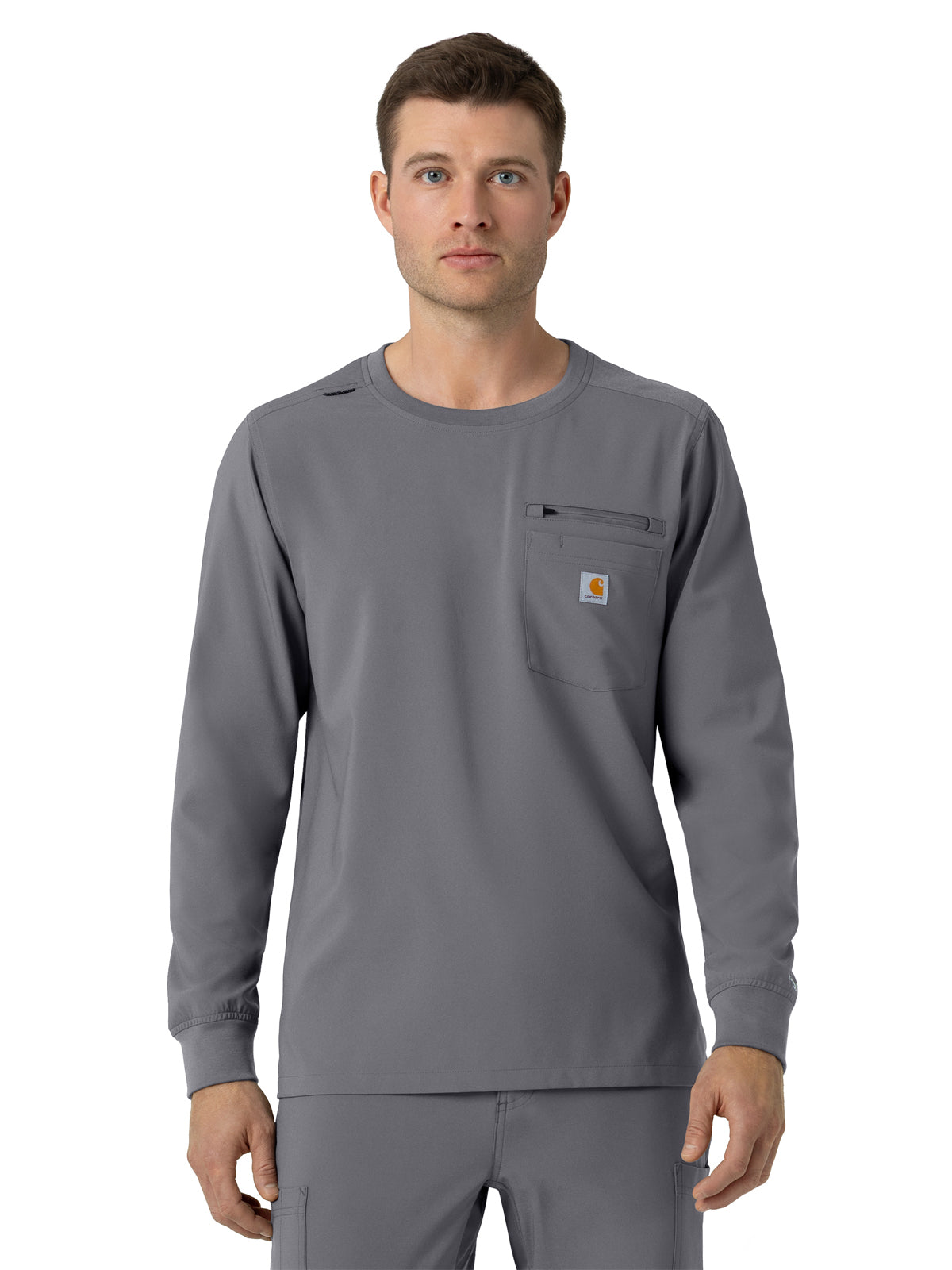 Men's Two-Pocket Crew Neck Long Sleeve Scrub Top - C16610 - Pewter