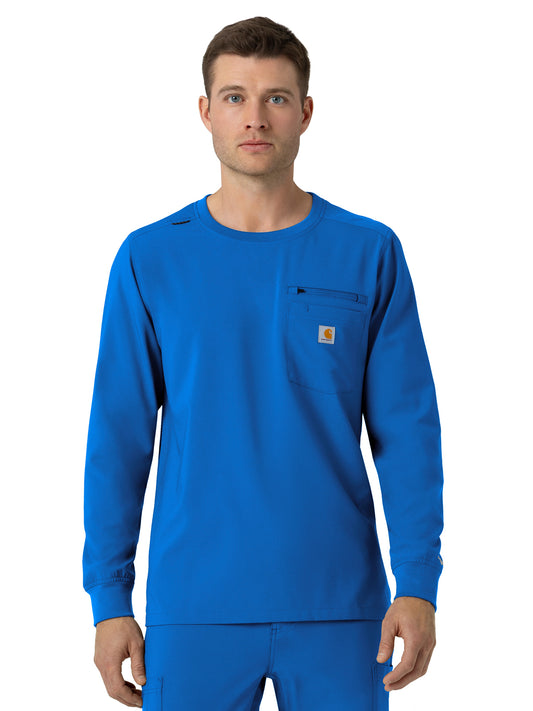 Men's Two-Pocket Crew Neck Long Sleeve Scrub Top - C16610 - Royal