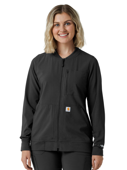 Women's Six-Pocket Lightweight Scrub Jacket - C82410 - Black