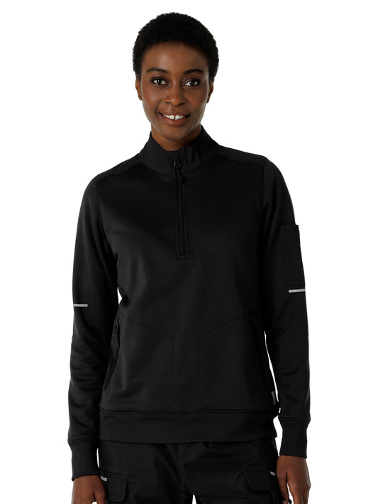 Women's Four-Pocket Half Zip Fleece Jacket - C82912 - Black