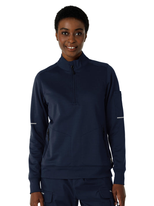 Women's Four-Pocket Half Zip Fleece Jacket - C82912 - Dark Navy