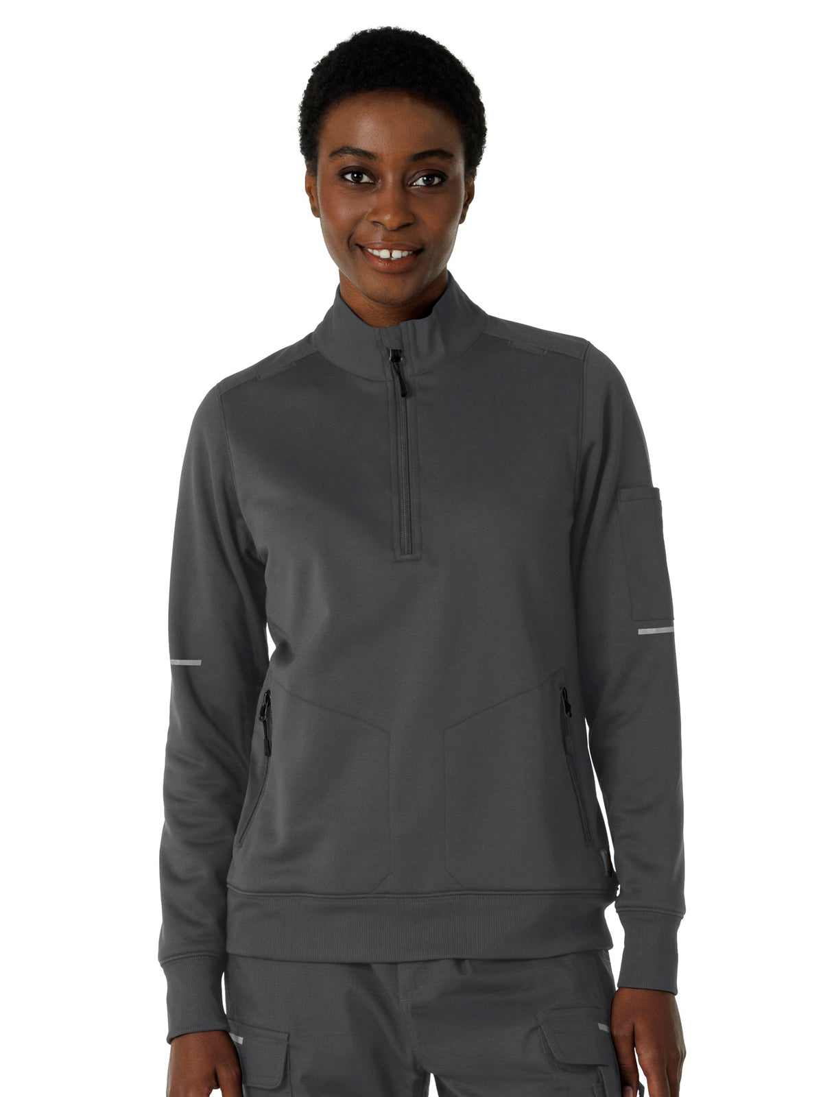 Women's Four-Pocket Half Zip Fleece Jacket - C82912 - Pewter
