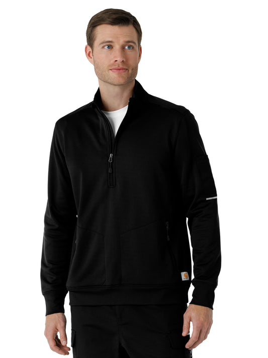 Men's Four-Pocket Half Zip Fleece Jacket - C86912 - Black