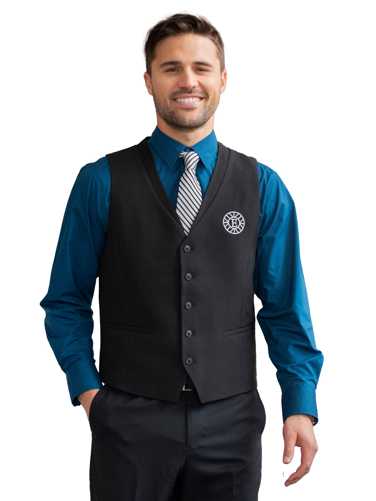 Men's Two-Pocket Ottoman Trim Vest - 4398 - Black