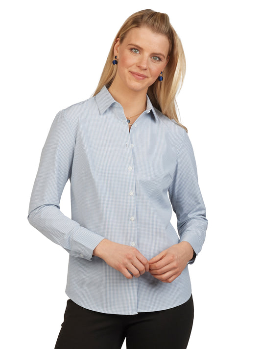 Women's Long Sleeve Shirt - 5272 - Bright Navy Microcheck