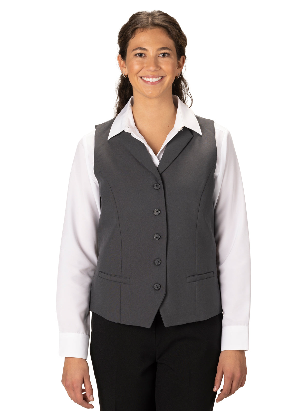Women's Two-Pocket Ottoman Trim Vest - 7398 - Steel Grey