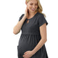 Women's 2-Pocket Empire Waist Maternity Top - 2461 - Charcoal